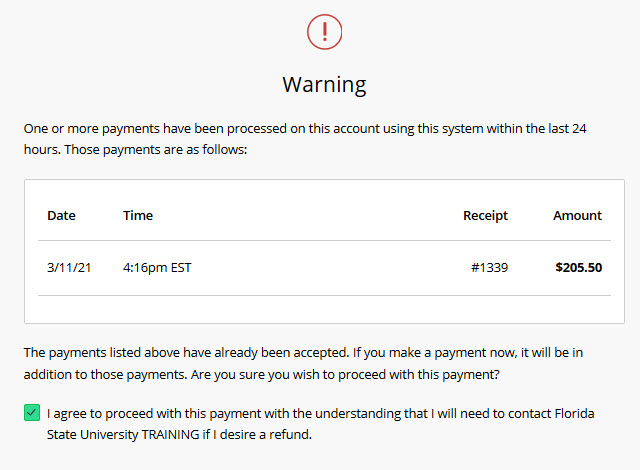 Multiple Payment Warning