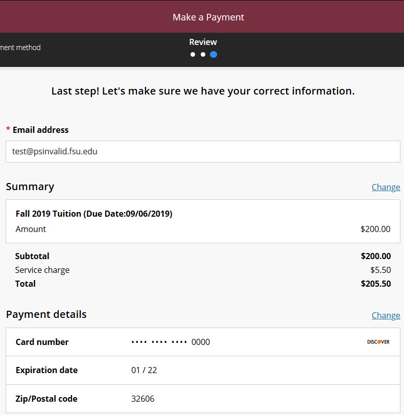 Payment confirmation