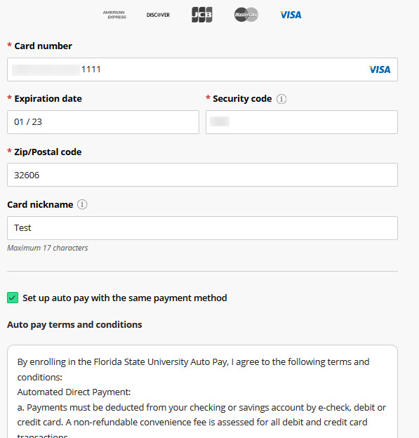 Image of payment details screen in Transact showing the autopay checkbox