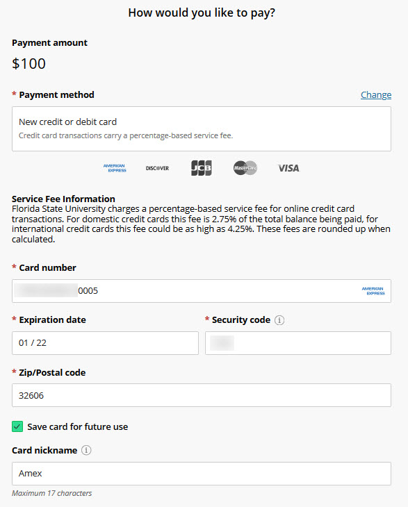 Save Card (or Account) for Future Use box